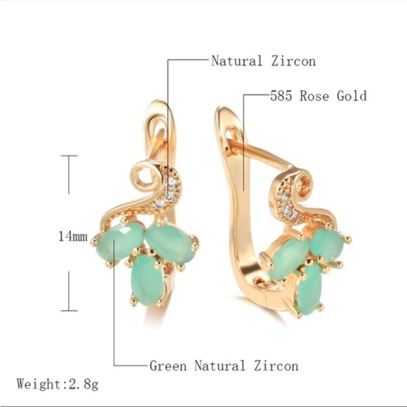585 Rose Gold Plated Mint Green Oval Zircon Earrings - Picture 5 of 13
